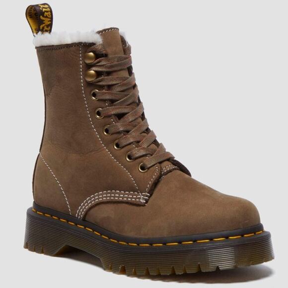 Dr. Martens Shoes - Dr. Martens Brown Ankle Boots with White Trim